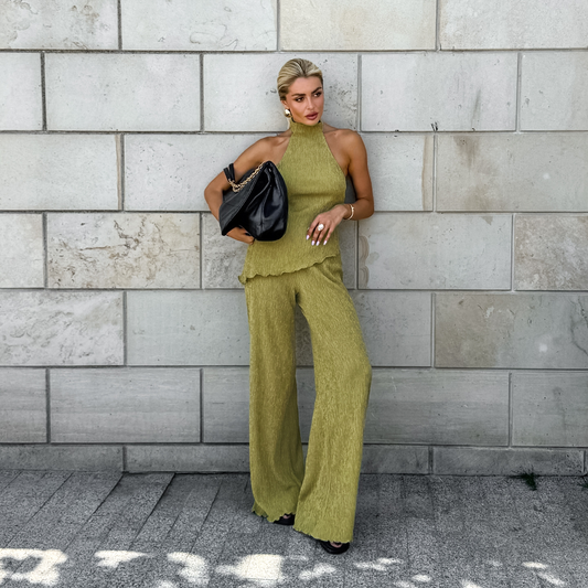 Twee-delige halter set met rimpeldetail – Jade