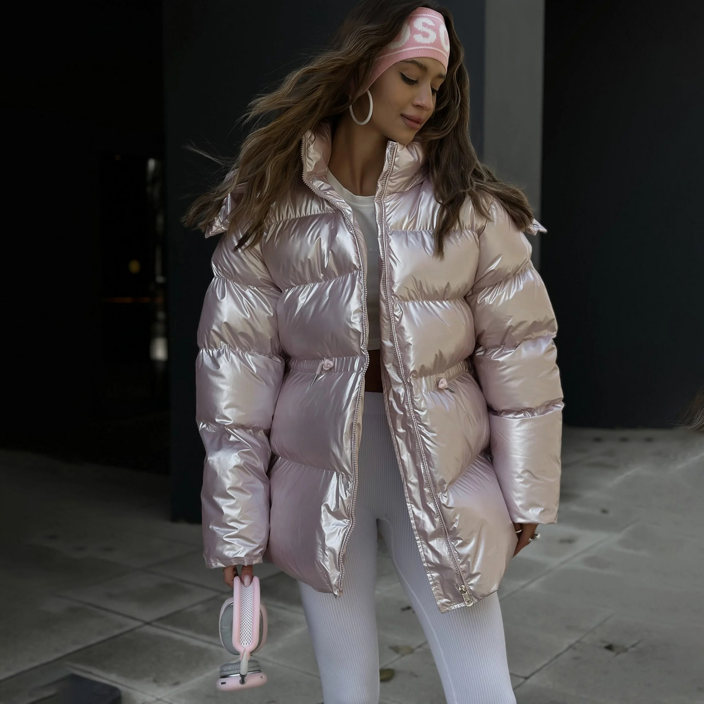 Oversized metallic satijnen pufferjas voor dames – Nova