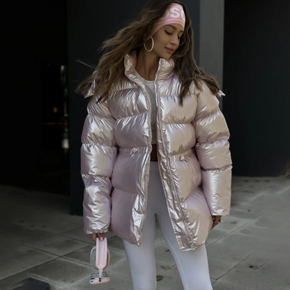 Oversized metallic satijnen pufferjas voor dames – Nova