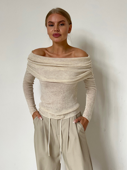 Elegante off-shoulder gebreide trui met lange mouwen – Isabella