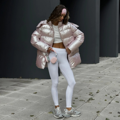 Oversized metallic satijnen pufferjas voor dames – Nova