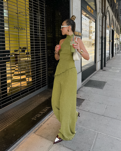 Twee-delige halter set met rimpeldetail – Jade