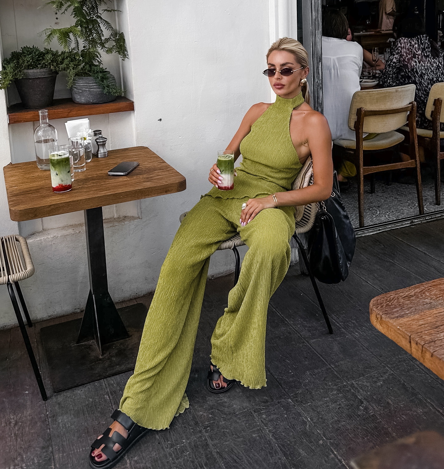 Twee-delige halter set met rimpeldetail – Jade