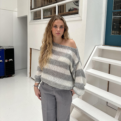 Vintage gestreepte gebreide sweater met boot hals – Emma