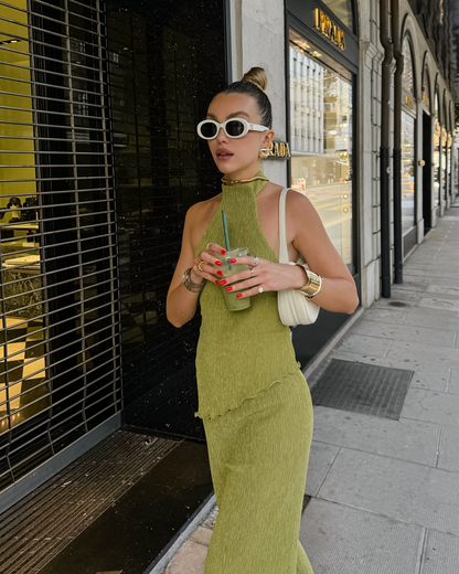 Twee-delige halter set met rimpeldetail – Jade