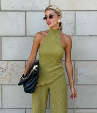 Twee-delige halter set met rimpeldetail – Jade