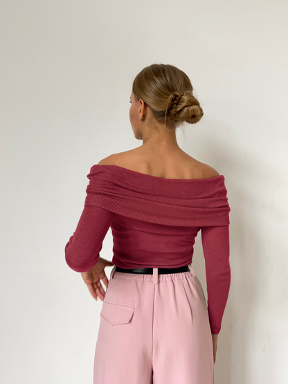 Elegante off-shoulder gebreide trui met lange mouwen – Isabella