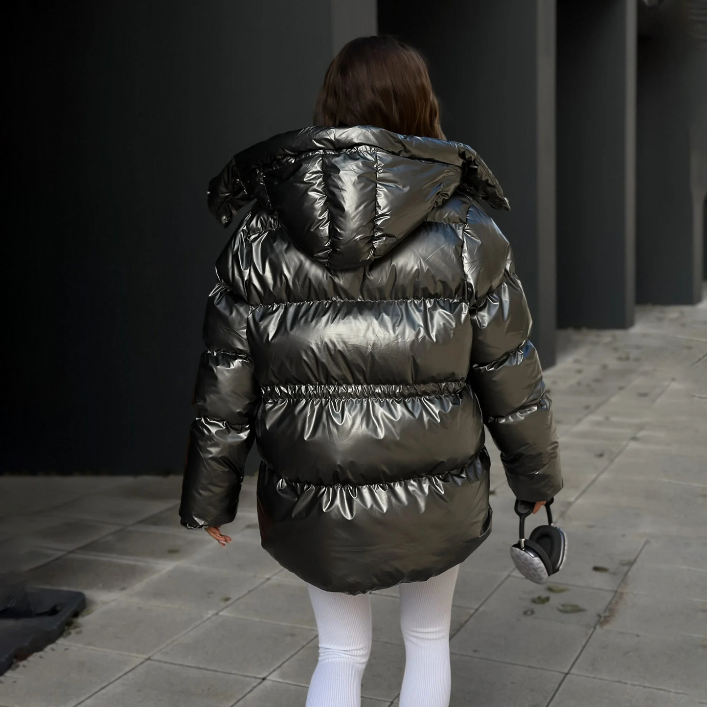 Oversized metallic satijnen pufferjas voor dames – Nova