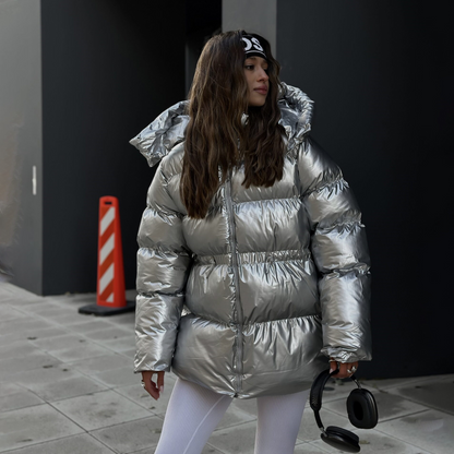 Oversized metallic satijnen pufferjas voor dames – Nova