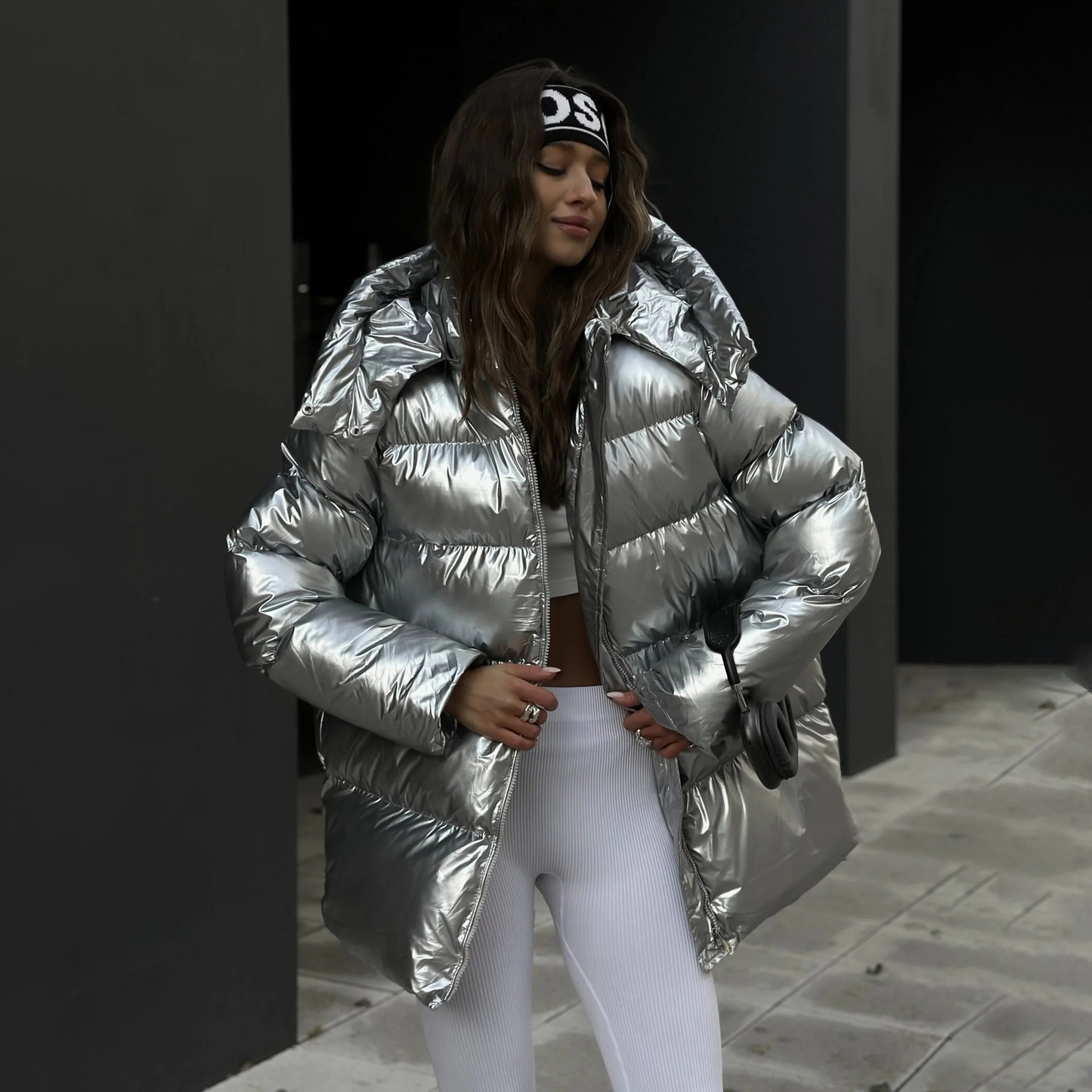 Oversized metallic satijnen pufferjas voor dames – Nova