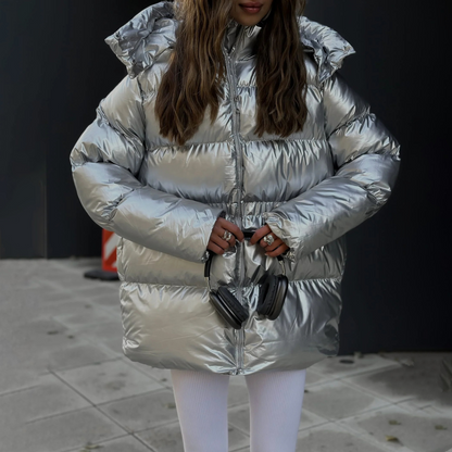 Oversized metallic satijnen pufferjas voor dames – Nova