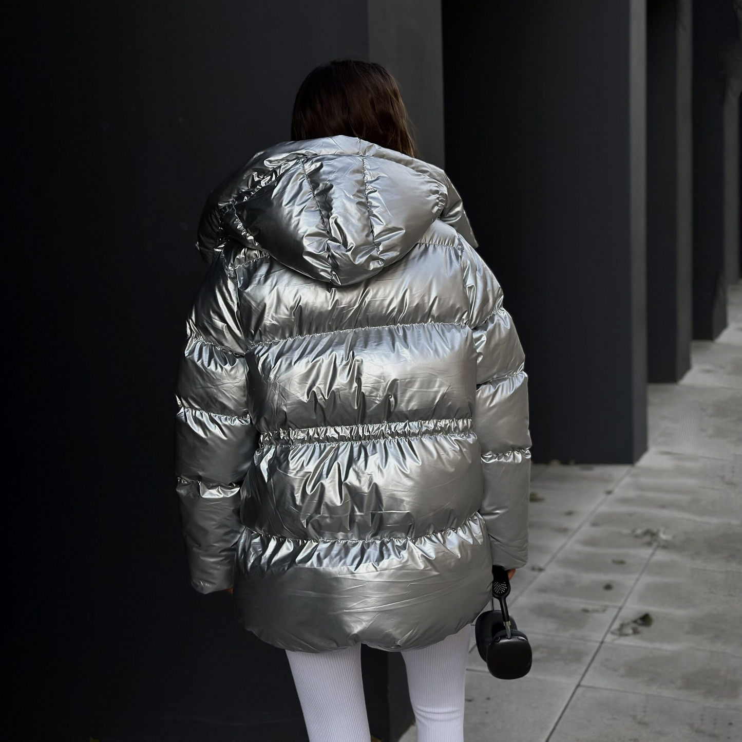 Oversized metallic satijnen pufferjas voor dames – Nova