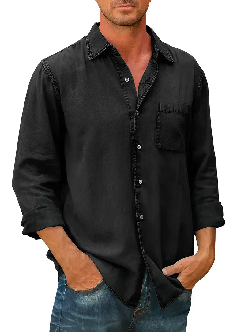 Heren Linnen Katoen Casual Shirt met Knopen – Tom