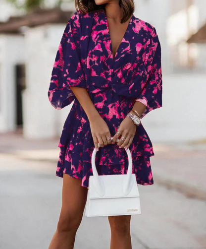 Boho bloemen mini-jurk voor dames met ruffles – Saralyn