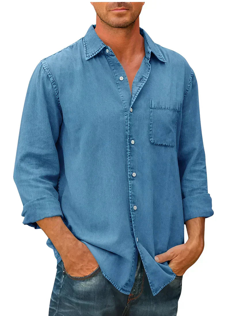 Heren Linnen Katoen Casual Shirt met Knopen – Tom