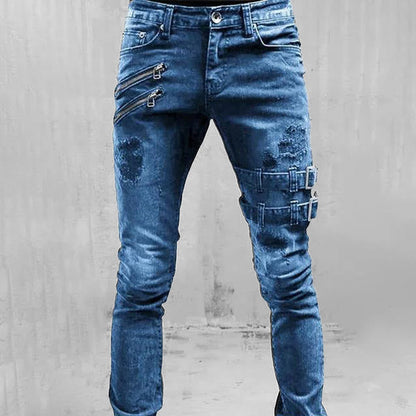 Gothische Buckle Slim Fit Tapse Jeans voor Heren - Raven