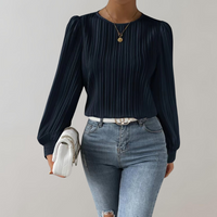 Elegante plissé blouse met ronde hals voor dames – Sophia