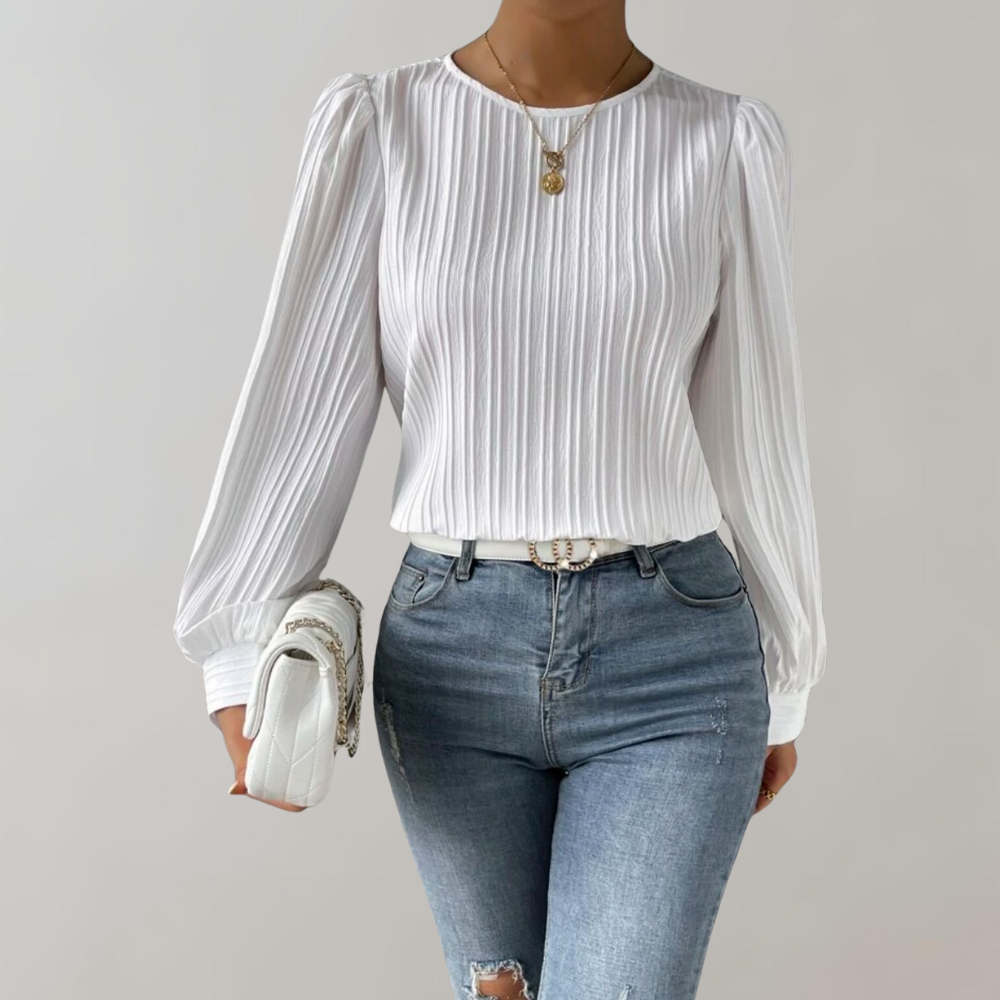 Elegante plissé blouse met ronde hals voor dames – Sophia