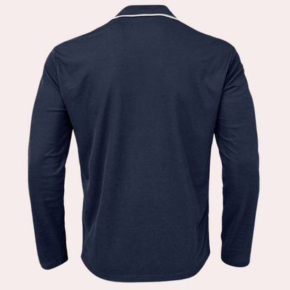 Heren Asymmetrisch V-Hals Polo Shirt met Lange Mouwen – Lars
