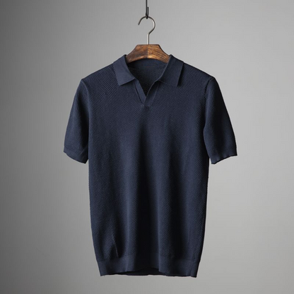 Textuur Ruit Katoen-Hennep Polo Shirt voor Heren – Victor