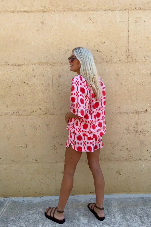 Zomerse dames set met print en high-waisted shorts – Liora
