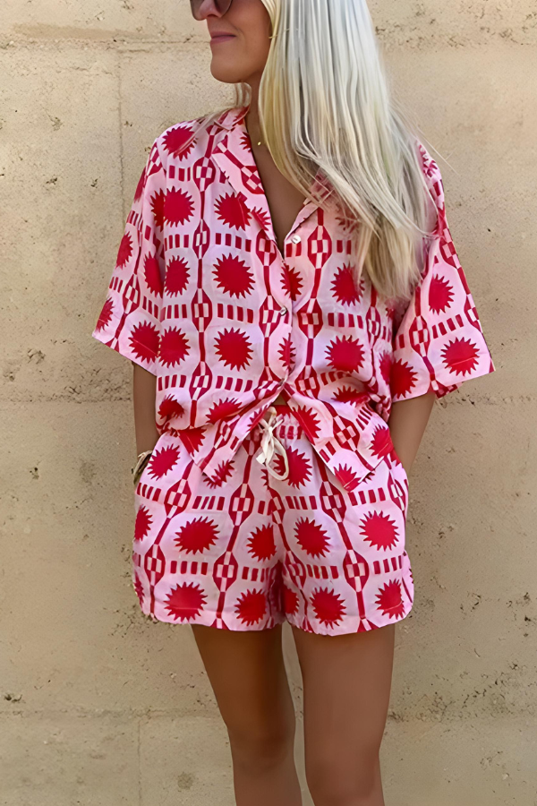 Zomerse dames set met print en high-waisted shorts – Liora