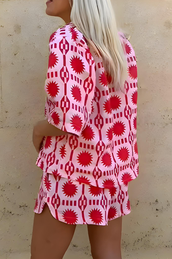 Zomerse dames set met print en high-waisted shorts – Liora