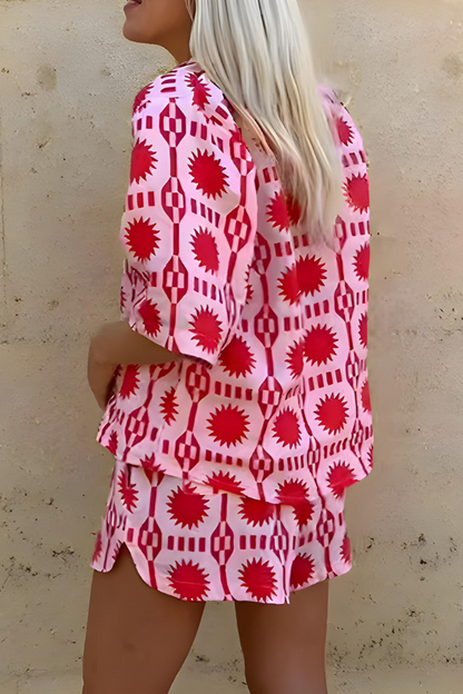 Zomerse dames set met print en high-waisted shorts – Liora