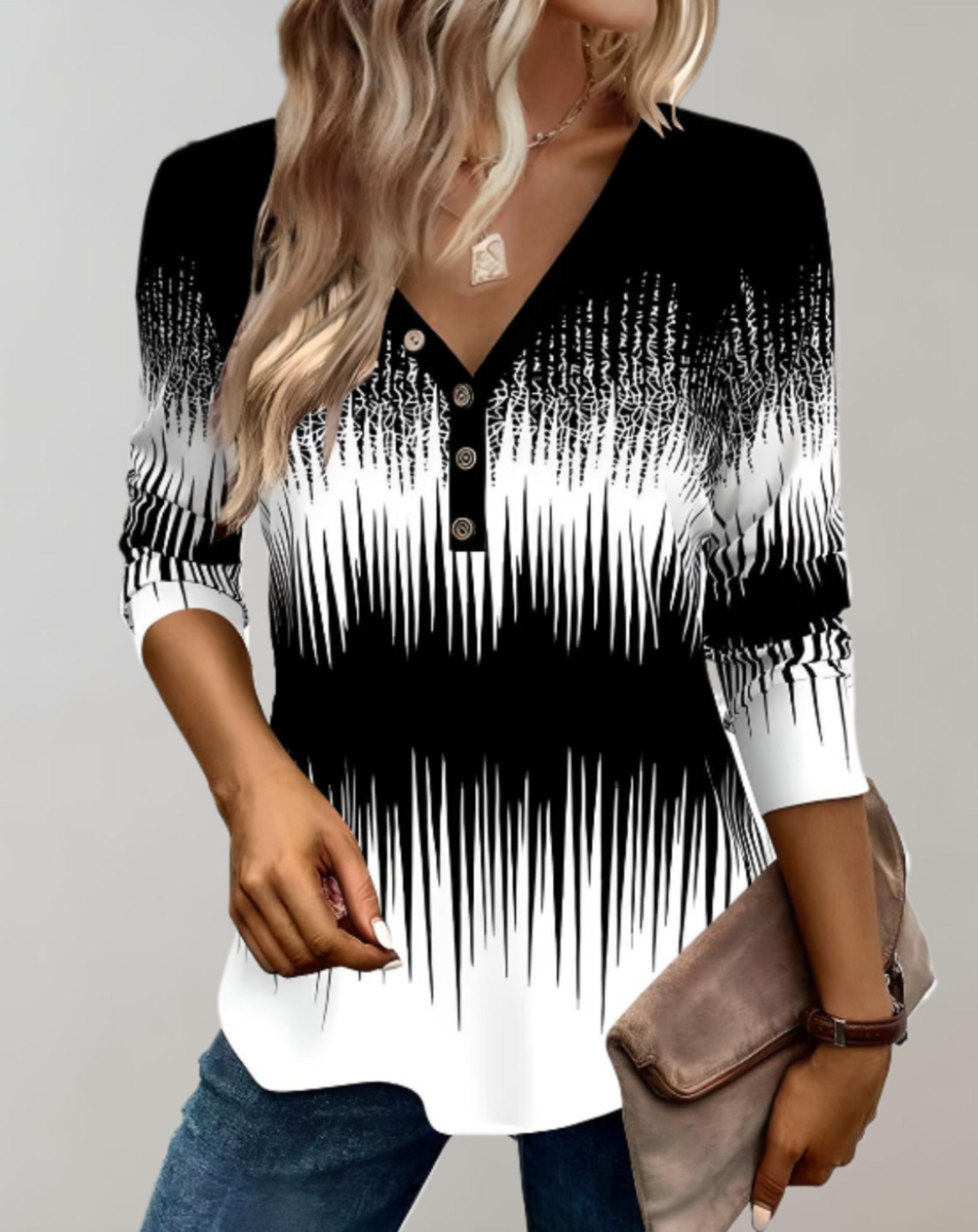 Elegante top met lange mouwen en V-hals – Livia