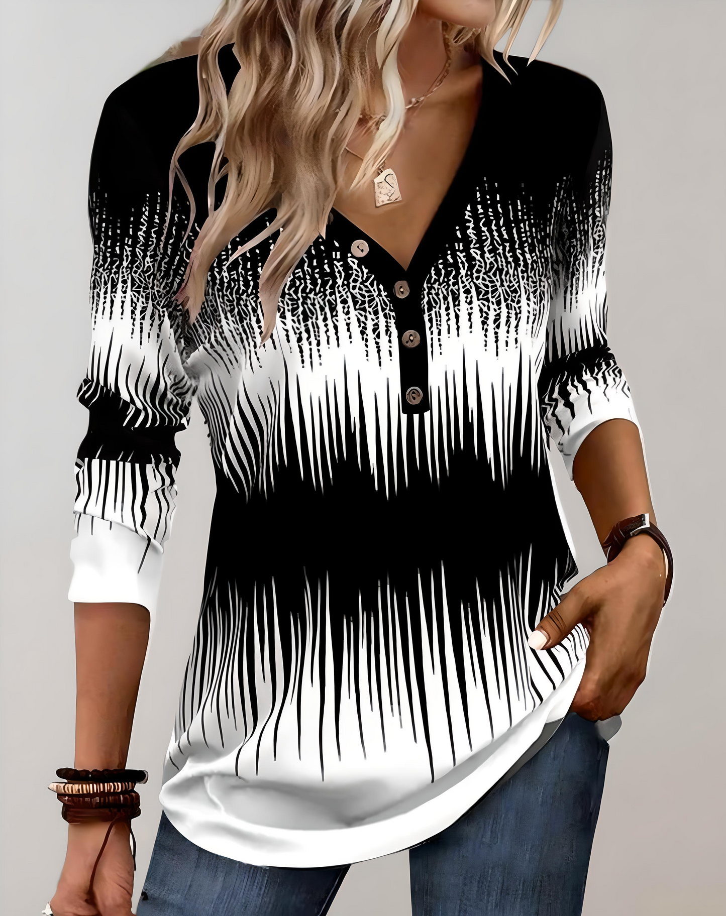 Elegante top met lange mouwen en V-hals – Livia