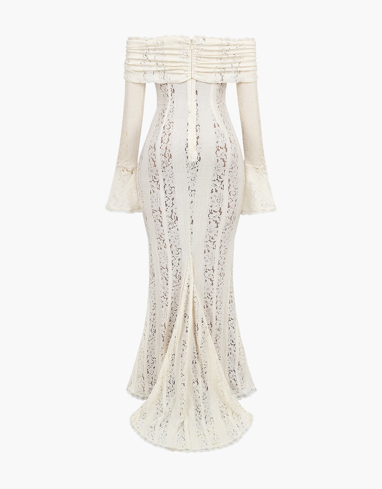 Maxi kanten jurk off-shoulder met ruches – Arwen