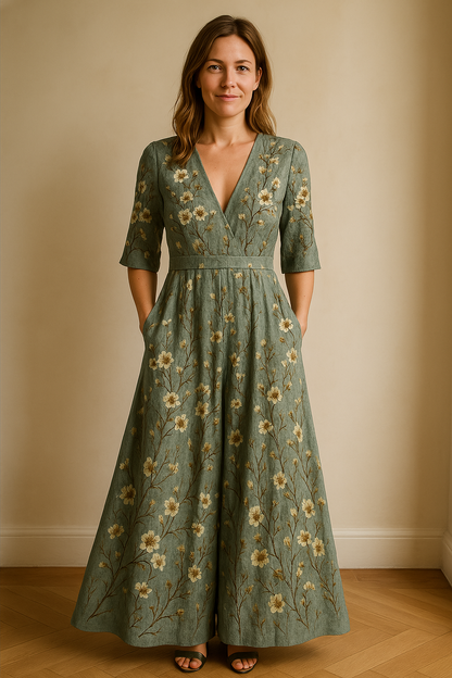 Lange damesjurk bloemenprint elegant zomerlook – Maëlle