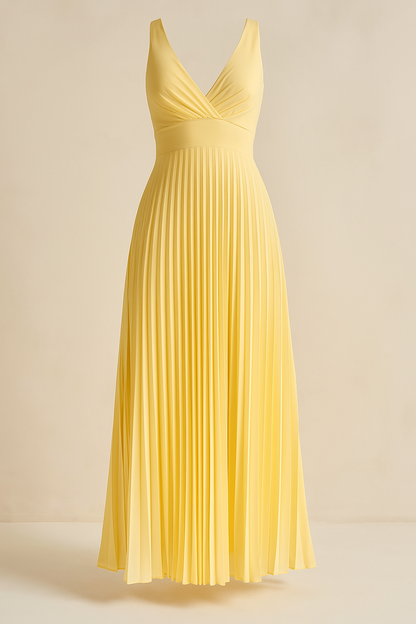 Plissé maxi zomerjurk dames V-hals elegant – Camille
