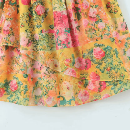 Chiffon midi jurk met strokenrok en trekkoord mouwen – Calista