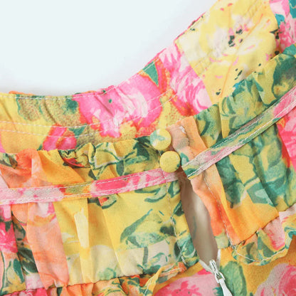 Chiffon midi jurk met strokenrok en trekkoord mouwen – Calista