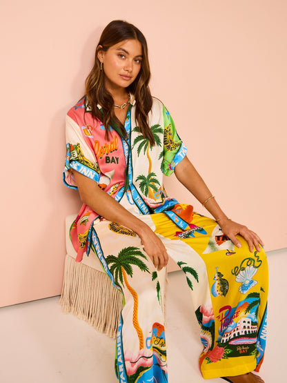 Tropische dames strandset met palmprint en flair – Aluna