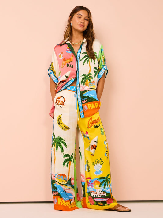 Tropische dames strandset met palmprint en flair – Aluna
