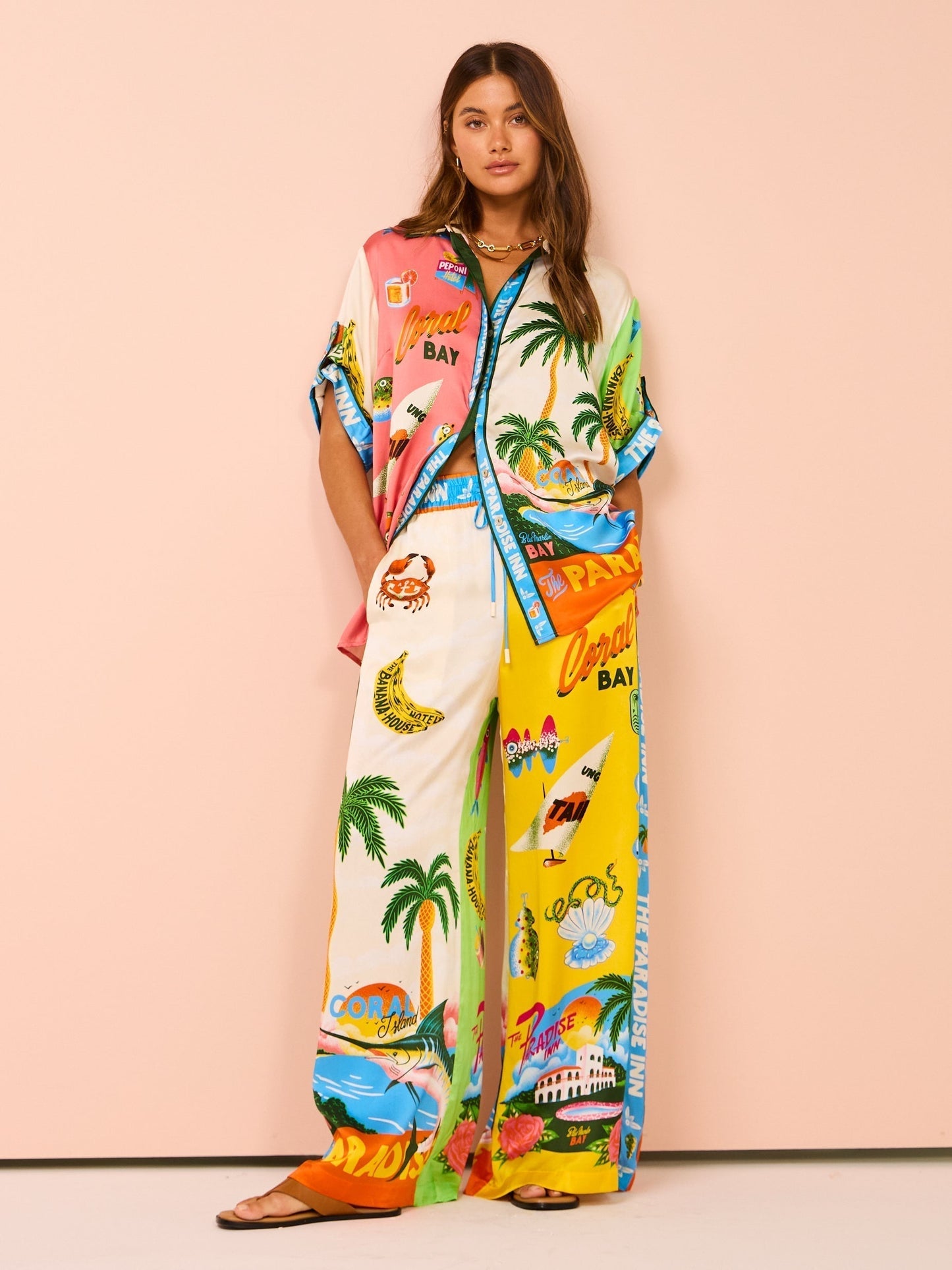 Tropische dames strandset met palmprint en flair – Aluna