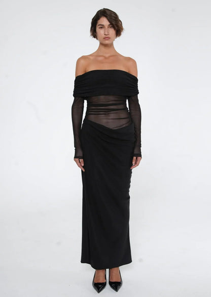 Maxi avondjurk off shoulder mesh elegant – Sophie