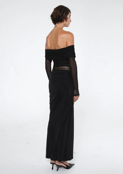 Maxi avondjurk off shoulder mesh elegant – Sophie