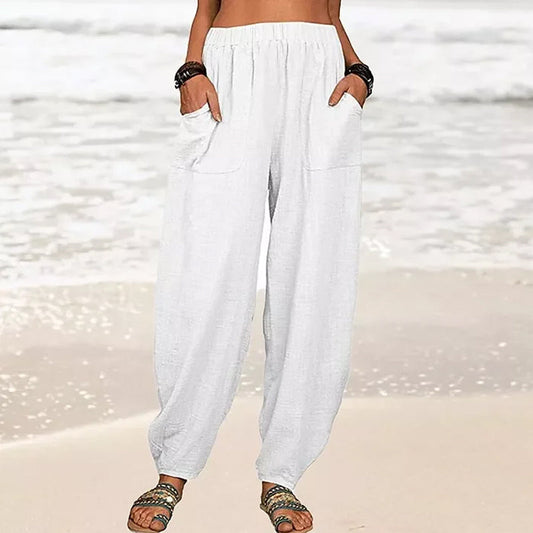 Lichte strandbroek voor dames met elastische taille – Rizza