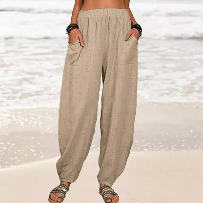 Lichte strandbroek voor dames met elastische taille – Rizza