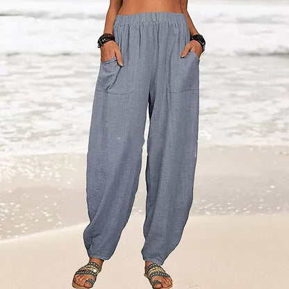 Lichte strandbroek voor dames met elastische taille – Rizza