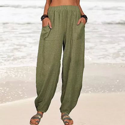 Lichte strandbroek voor dames met elastische taille – Rizza