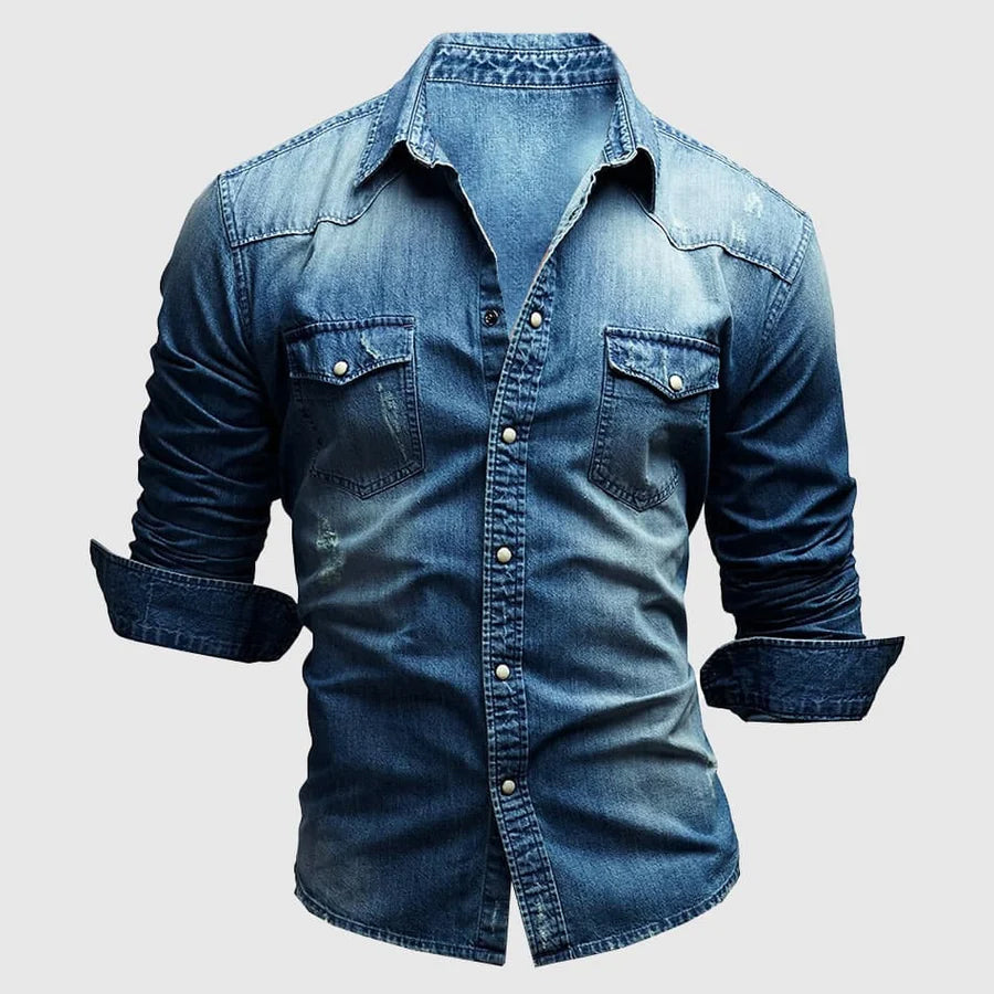Heren Slim Fit Denim Overhemd met Borstzak – Tom
