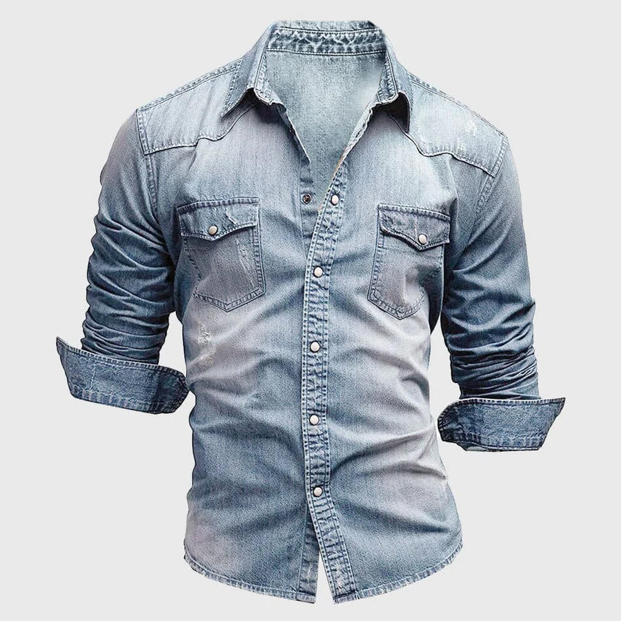 Heren Slim Fit Denim Overhemd met Borstzak – Tom