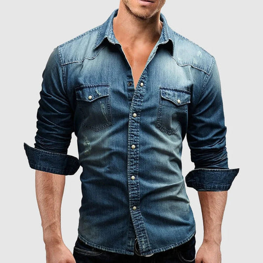 Heren Slim Fit Denim Overhemd met Borstzak – Tom