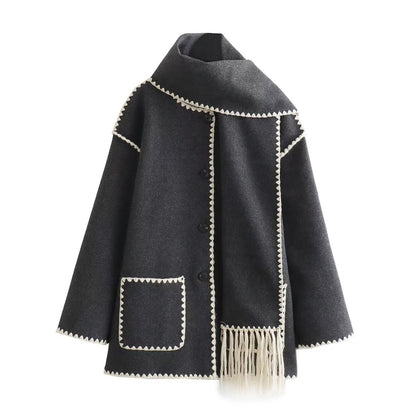 Warme Herfst-Winterjas met Afneembare Sjaal – Emma