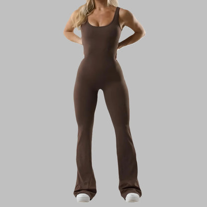 Elegante dames jumpsuit met flair en open rug – Selina