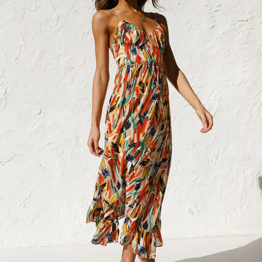 Lange damesjurk met print en elegante pasvorm – Arlena